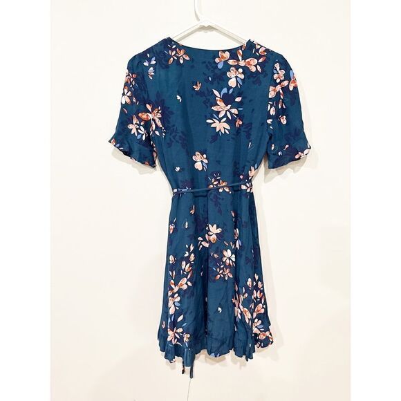 Lulus dalton teal blue floral ruffled wrap dress - Picture 3 of 4